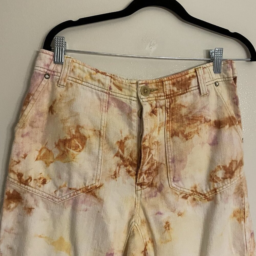 We The Free Tie-Dye Denim Bermuda Shorts - Peach & Cream - Picture 5 of 13